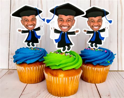 Graduation Photo Cupcake Toppers Graduation Party Face Cupcake Toppers