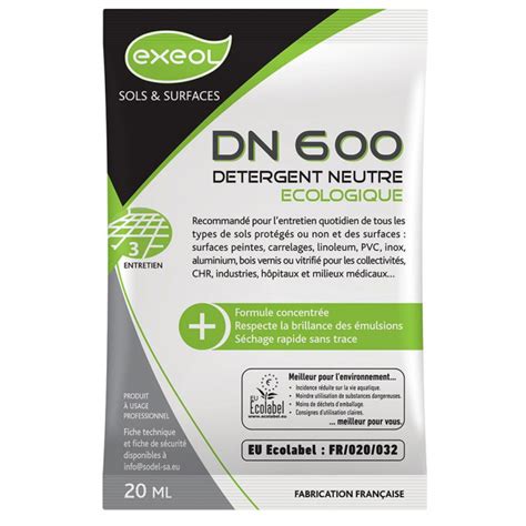 EXEOL Détergent Sol neutre DN600 ECOLABEL 200 doses x 20ml Devis sur