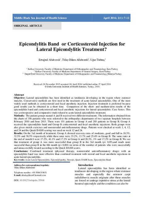 Pdf Epicondylitis Band Or Corticosteroid Injection For Lateral