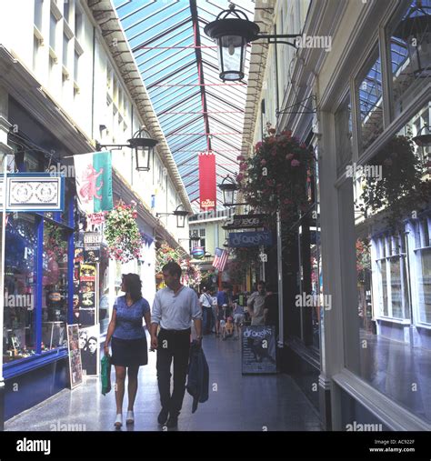 People Shopping High Street Arcade Cardiff City Centre South Glamorgan