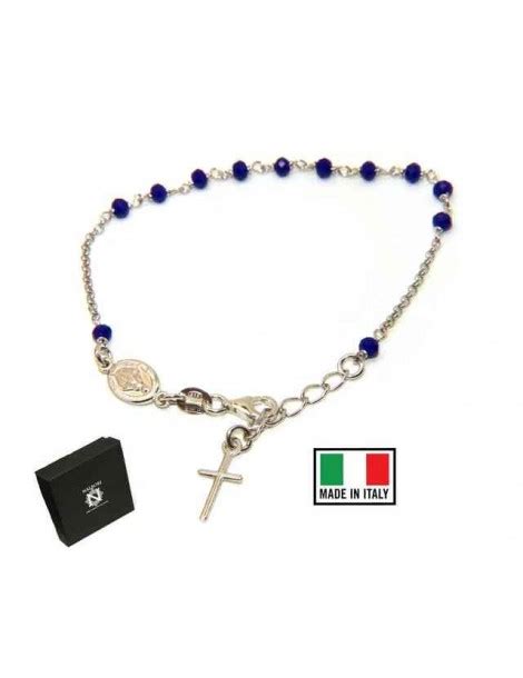 NonSoloArgenti Bracciale Rosario Uomo Donna Argento 925 Blu Madonna