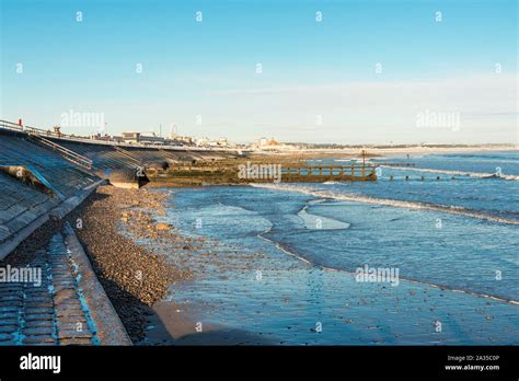 North Sea Beach View With Breakwater Structures Aberdeen Scotland