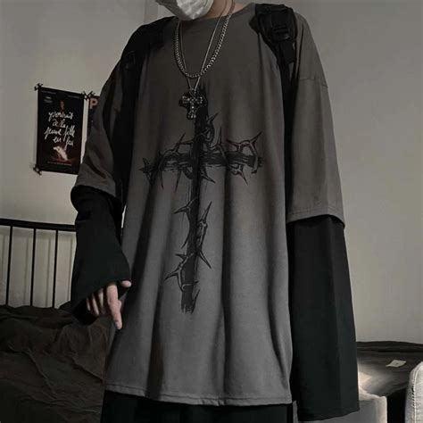 QWEEK Gothic Goth Style Tshirt 2021 Mall Goth Tops Punk Long Sleeve