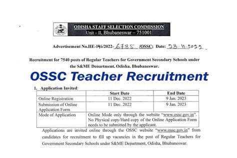 Ossc Tgt Recruitment Notification For Apply Online Check