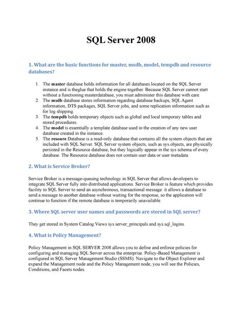 SQL Server 2008 SQL Server 2008 1 What Are The Basic Functions For