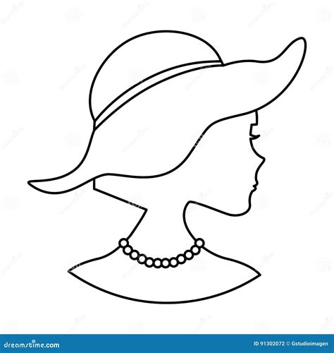 Silueta De La Mujer Con El Sombrero Elegante Ilustración del Vector