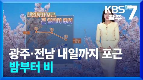 날씨 광주·전남 내일까지 포근 큰 일교차 주의밤부터 비 Kbs 20240401 Youtube