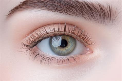 Premium Photo Closeup Of A Womans Green Eye With Brown Eyelashes And