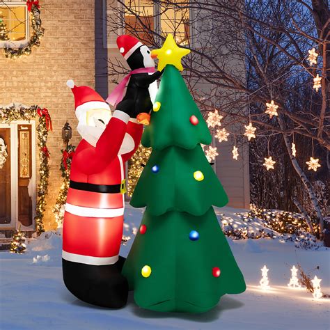 Costway Ft Outdoor Inflatable Christmas Tree Santa Claus W Led