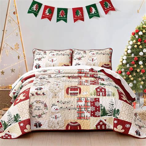 Amazon Yiran Christmas Quilt Set King Rustic Christmas Tree And