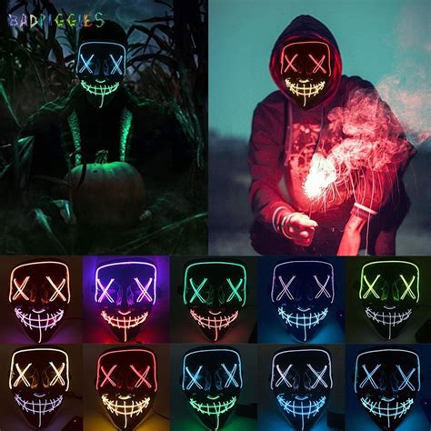 Badpiggies Double Color Scary Halloween Led Glow Mask El Wire Light Up