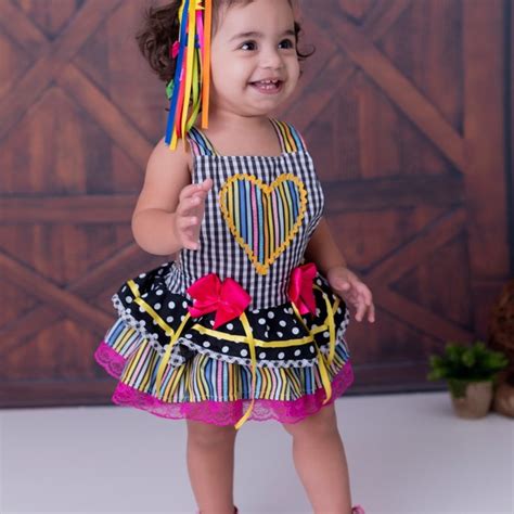 Body Vestido Caipira Beb Festa Junina Baby Romper Xadrez Elo