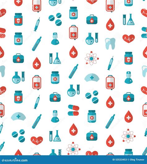 Seamless Texture With Flat Medical Icons Endless Backdrop Stock Vector