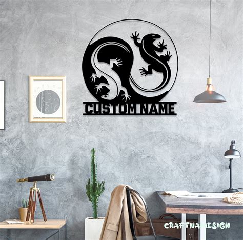 Custom Yin Yang Gecko Decorative Metal Wall Hangings Craft Name Sign