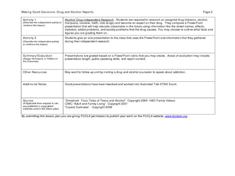 Making Good Decisions Drug And Alcohol Reports Lesson Plan For 12th