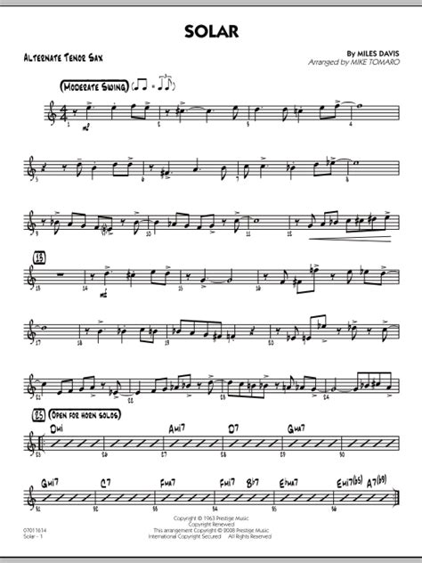 Solar Alternate Tenor Sax By Mike Tomaro Sheet Music For Jazz Ensemble At Sheet Music Direct