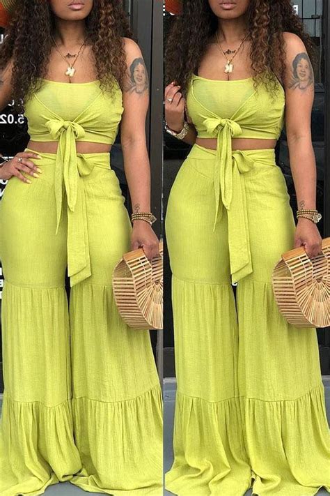 Casual Knot Design Two Piece Pants Set Clothes For Women Fashionista
