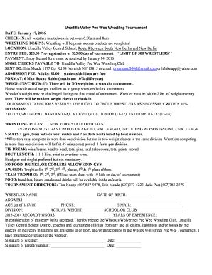 Fillable Online Uv Pee Wee Wrestling Club Final Registration Form Fax