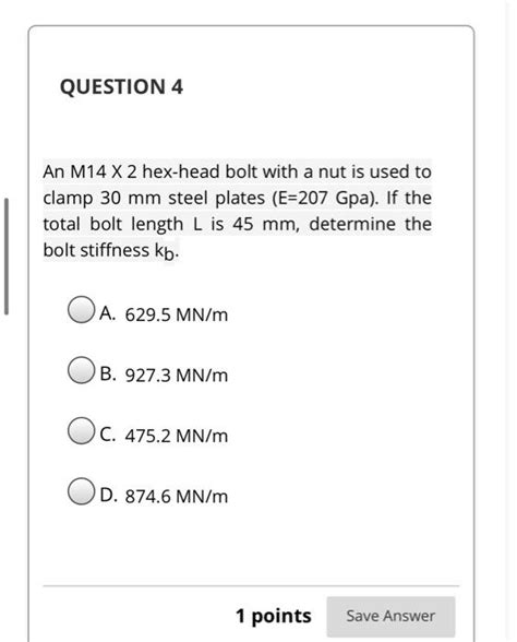 Solved Question An M X Hex Head Bolt With A Nut Is Chegg