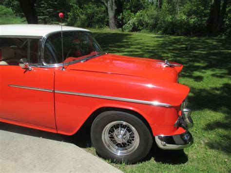 1955 Chevy Chevrolet Bel Air Two Door Hardtop Coupe 350 V8 4 Barrel Red And White For Sale