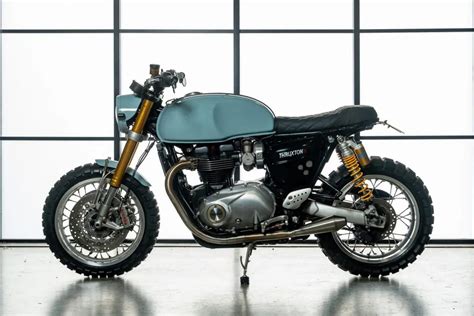 Custom Triumph Thruxton R Scrambler Looks The Part Sporting Pastel Blue