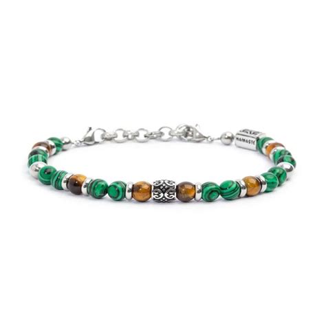 Bracciale Sfere Di Malachite E Occhio Di Tigre Verde Marl Br