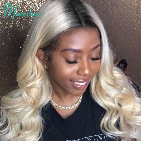 Monstar 1B 613 Blonde Body Wave Ombre Wig Pre Plucked Bleached Knots