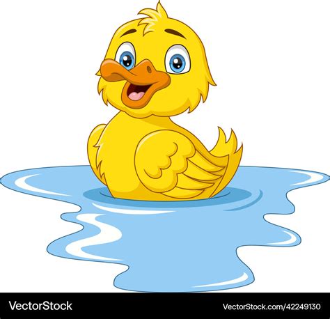 Cute Baby Duck Cartoon Floats On Water Royalty Free Vector