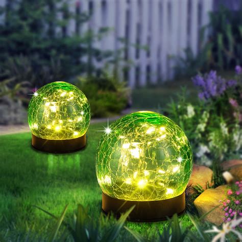 Solar Globe Lights Outdoor Garden Decorwaterproof Solar Lights Crackled Glass Ball