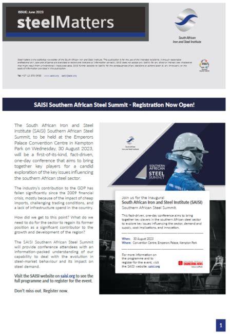 Steel Matters June 2023 South African Iron And Steel Institute