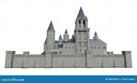 Gray Stone Castle with Ramparts and Wall, 3D Illustration, 3D Rendering Stock Illustration ...