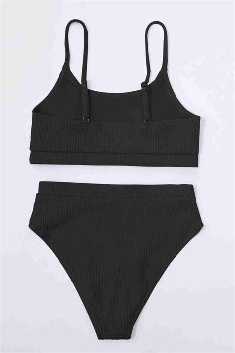 Angelsin Yüksek Bel Özel Kumaş Tankini Bikini Üstü Siyah MS41749 Stilimon