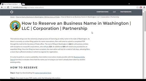 How To Reserve An Business Name In Washington Llc Corporation