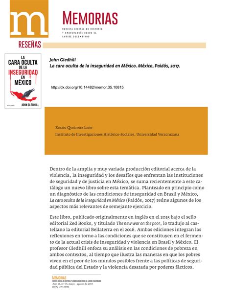 Pdf John Gledhill La Cara Oculta De La Inseguridad En M Xico M Xico