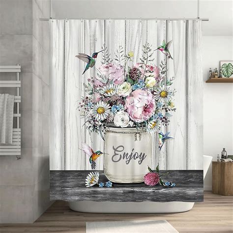 Joocar Rusic Floral Flower Hummingbird Polyester Shower Curtain For