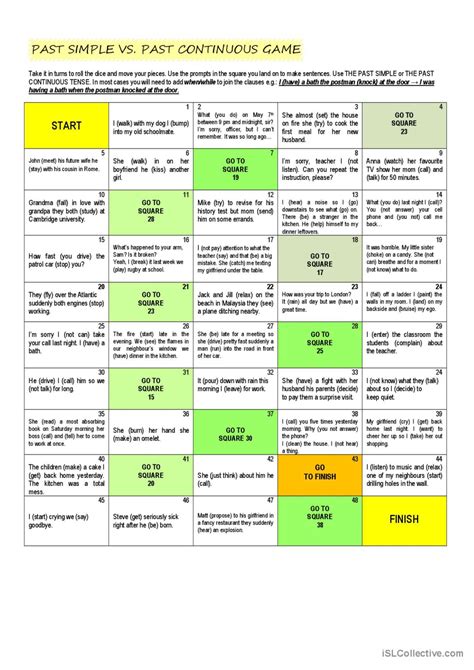 Past Simple Continuous Board Game Pdf Dtopl