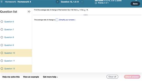 Solved Question List Find The Average Rate Of Change Of The