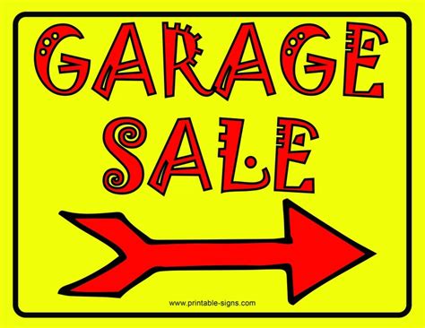 Garage Sale Sign Template Arrow Right Printable Signs