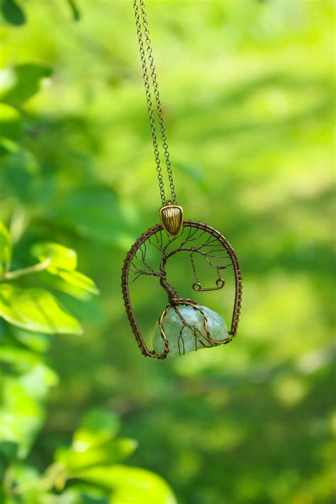 Pendentif Wire Wrapped Fil De Cuivre Tress Arbre De Vie Aventurine