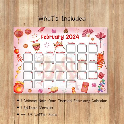 Printable February 2024 Calendar Editable 2024 Calendar Lunar New