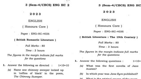 BA 4th Semester English Honours Core Cbcs Questions 2023 Gauhati