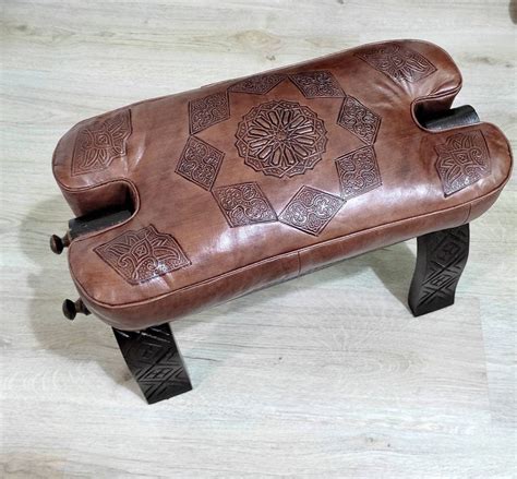 Brown Camel Saddle Stool, Genuine Leather Cushion, Handmade Leather ...