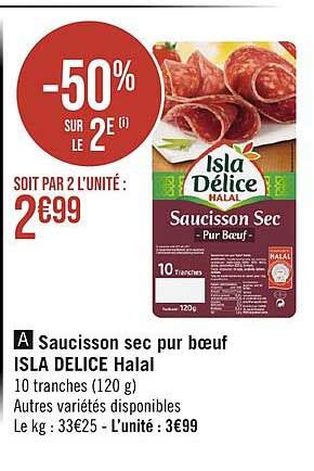 Promo Saucisson Sec Pur Bœuf Isla Délice Halal chez Géant