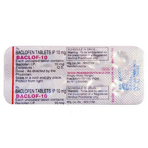 Baclofen Tablets Ip 10 Mg Packaging Size 10X10 At Rs 150 Stripe In Nagpur