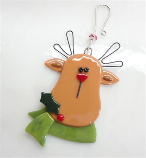 Fused Glass Reindeer Ornament Reindeer By Glassicartistry On Etsy