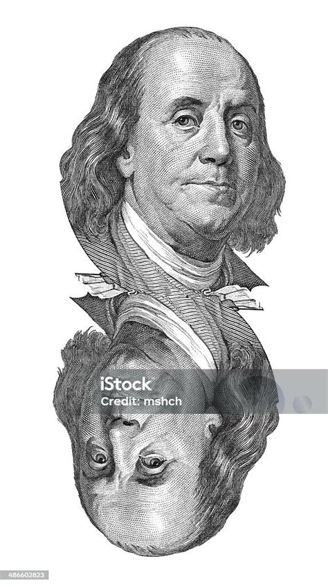 Benjamin Franklin 세로는 On 100 지폐 흰색 바탕에 그림자와 100 달러 지폐 미국 지폐 통화에 대한 스톡