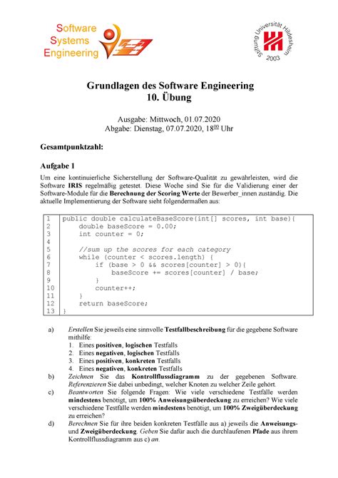 Uebungsblatt Grundlagen Des Software Engineering Bung Ausgabe