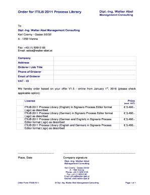 Fillable Online Walter Abel Order Form ITIL 2011 Process Library 15