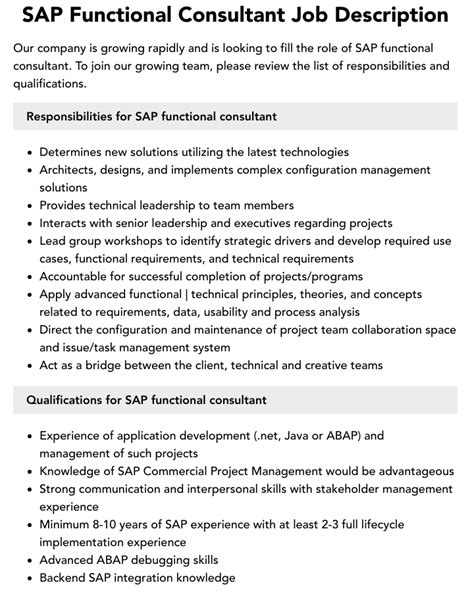 SAP Functional Consultant Job Description Velvet Jobs