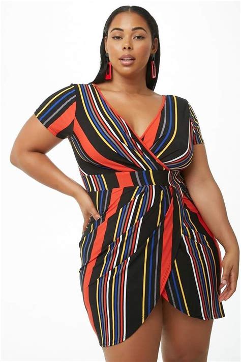 Forever Plus Size Striped Faux Wrap Dress Forever Plus Full